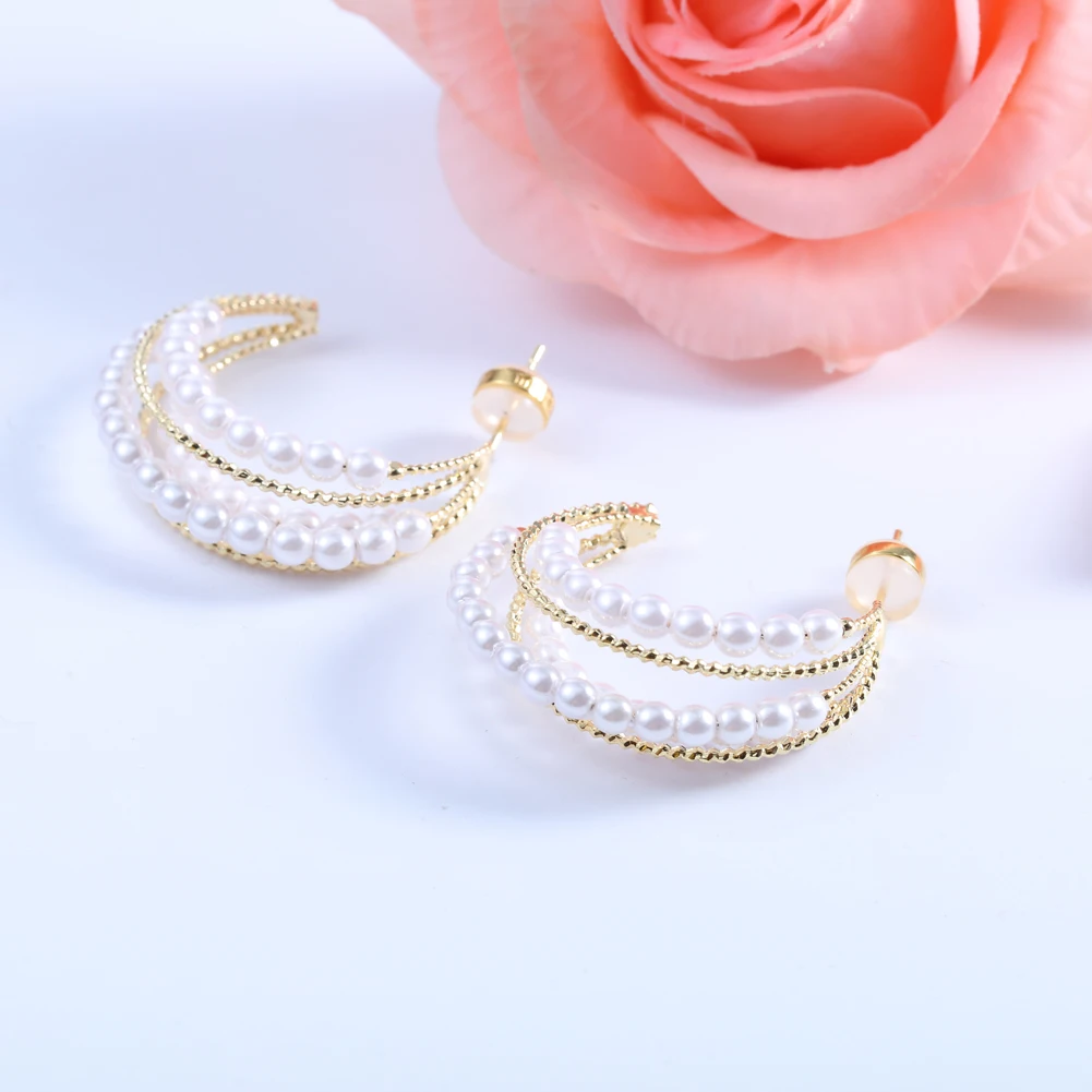 

KIVN Fashion Jewelry Geometric Hoop Earrings Simulated Pearl Wedding Bridal Earrings for Women Girls Birthday Party Gifts
