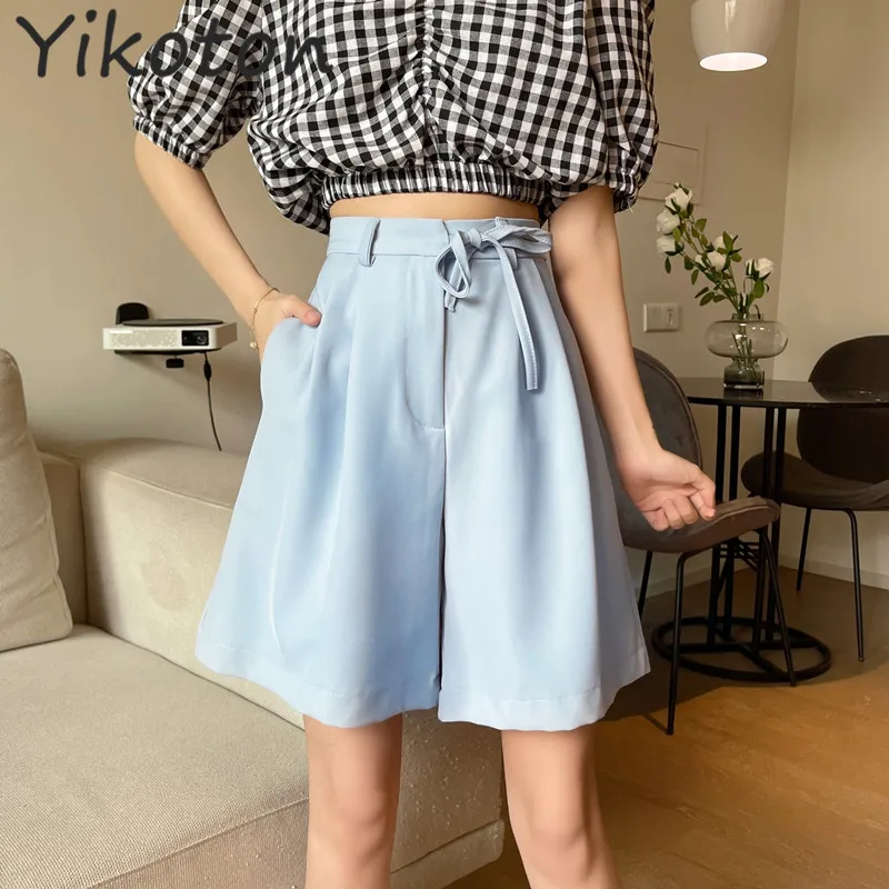

2021 New Women's Shorts Hot Summer Casual Solid Shorts High Waist Short Fashion Simple Woman Streetwear Drawstring Leisure Pant