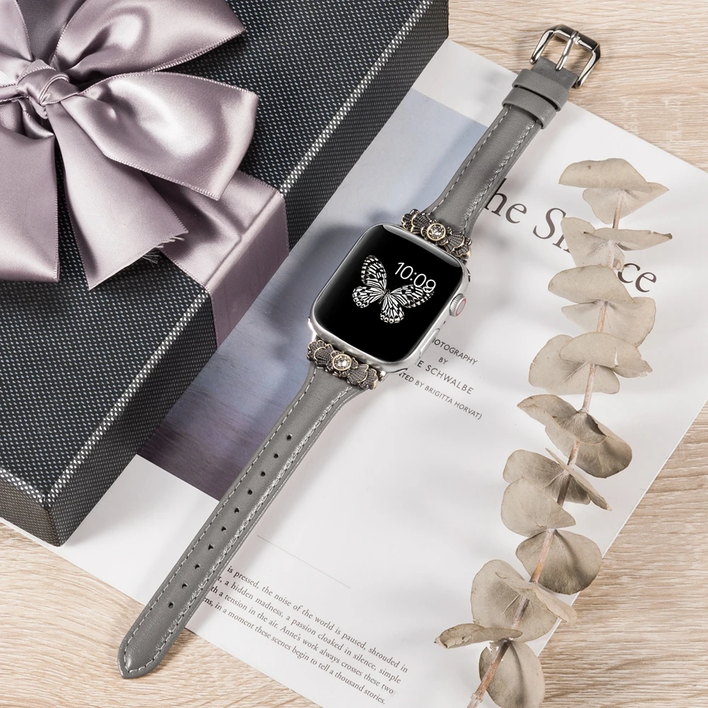 Кожаный ремешок для Apple Watch 38 мм 42 мм iWatch женский тонкий металлический с уникальным декоративным ремешком браслет для iwatch серии 4 3 2 1