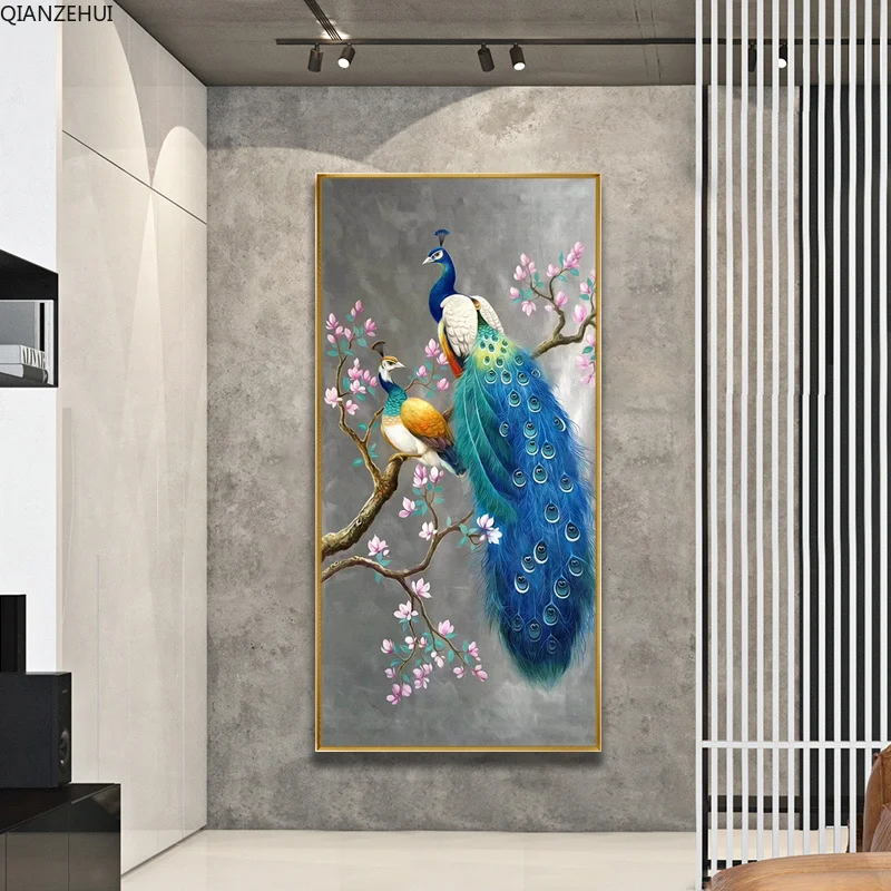 QIANZEHUI сделай сам вход ресторан синего цвета с вышитым павлином набор для