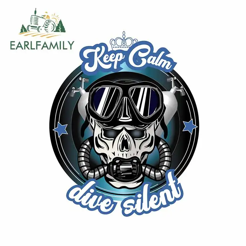 

EARLFAMILY 13cm x 10.3cm for Keep Calm Dive Silent Skull Anime Car Stickers Surfboard Scratch-Proof Waterproof Windshield Decal