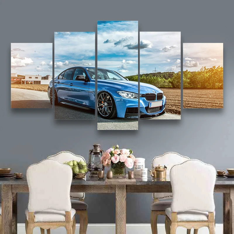 

5 Panel Bmw M3 Black Sport Car Canvas Posters Modular Wall Art Modern Pictures HD Paintings Home Decor Living Room Decoration