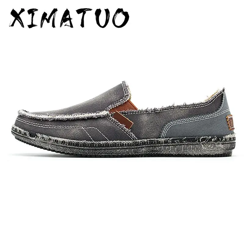 classic canvas shoes men 2020 lazy blue grey green moccasin slip on loafers washed denim casual flats | Обувь