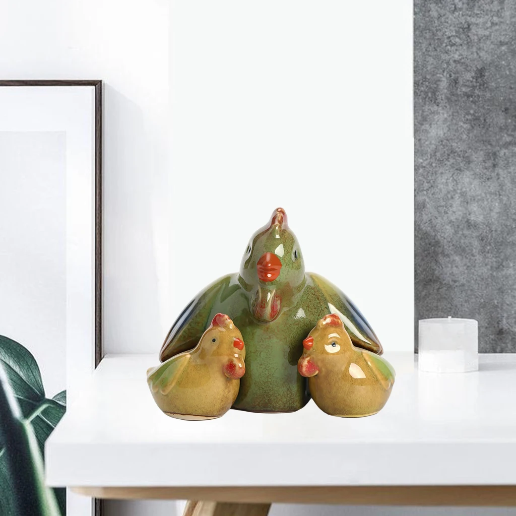 

Chicken Statues Ceramic Tabletop Collecitble Figurine Sculpture Housewarming Home Office TV Wine Cabinet Countertop Art Accent