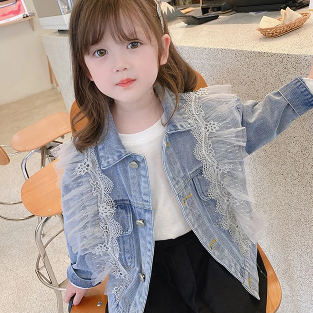 

Infant Kid Girls Denim Jac Kid Girls Denim Jackets Jeans Lace Long Sleeve Coats Outerwear Cowboy Children Clothing