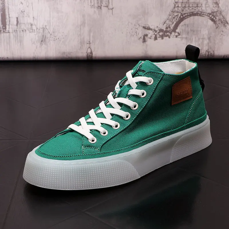 

Luxury British Mens High Top Casual Comofort Shoes White Fashion Lace Up Canvas Breatahble Vogue Short Zapatos Size 38-43 ERRFC