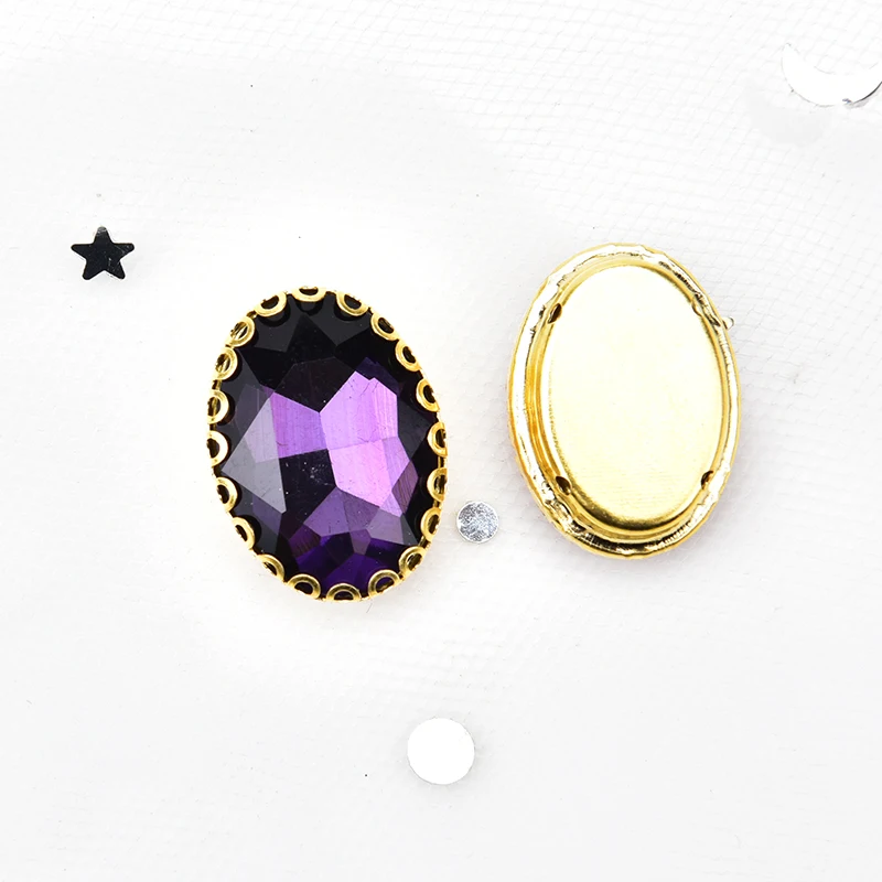 dark purple Новинка, 20 шт, стеклянные стразы, Золотое основание, кружевная коготь, установка 13*18 мм, овальный кристалл, Пришивные, сделай сам, одежда, аксессуары для свадебного платья - Цвет: dark purple