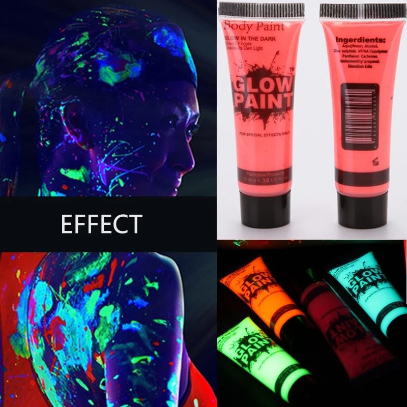 6 цветов неоновая флуоресцентная краска для тела вечерние праздничные Хэллоуина