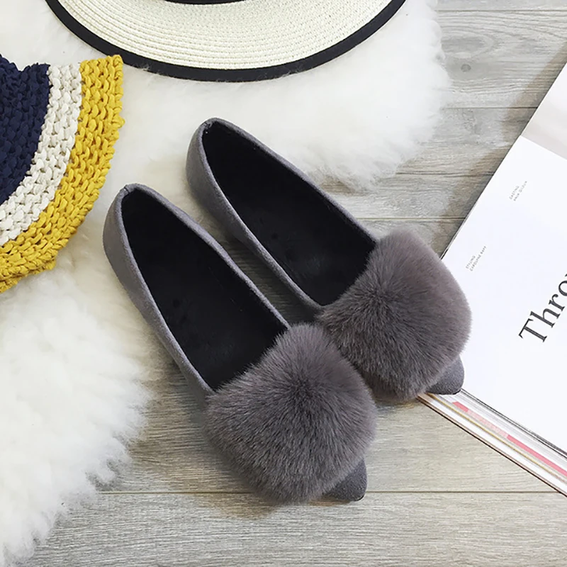 Женская меховая обувь в Корейском стиле Новинка 2020 года Теплая на плоской