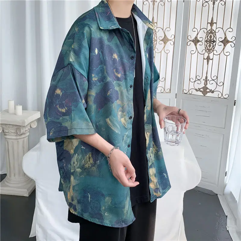 Летняя рубашка с цветочным принтом Мужская модная Повседневная свободная