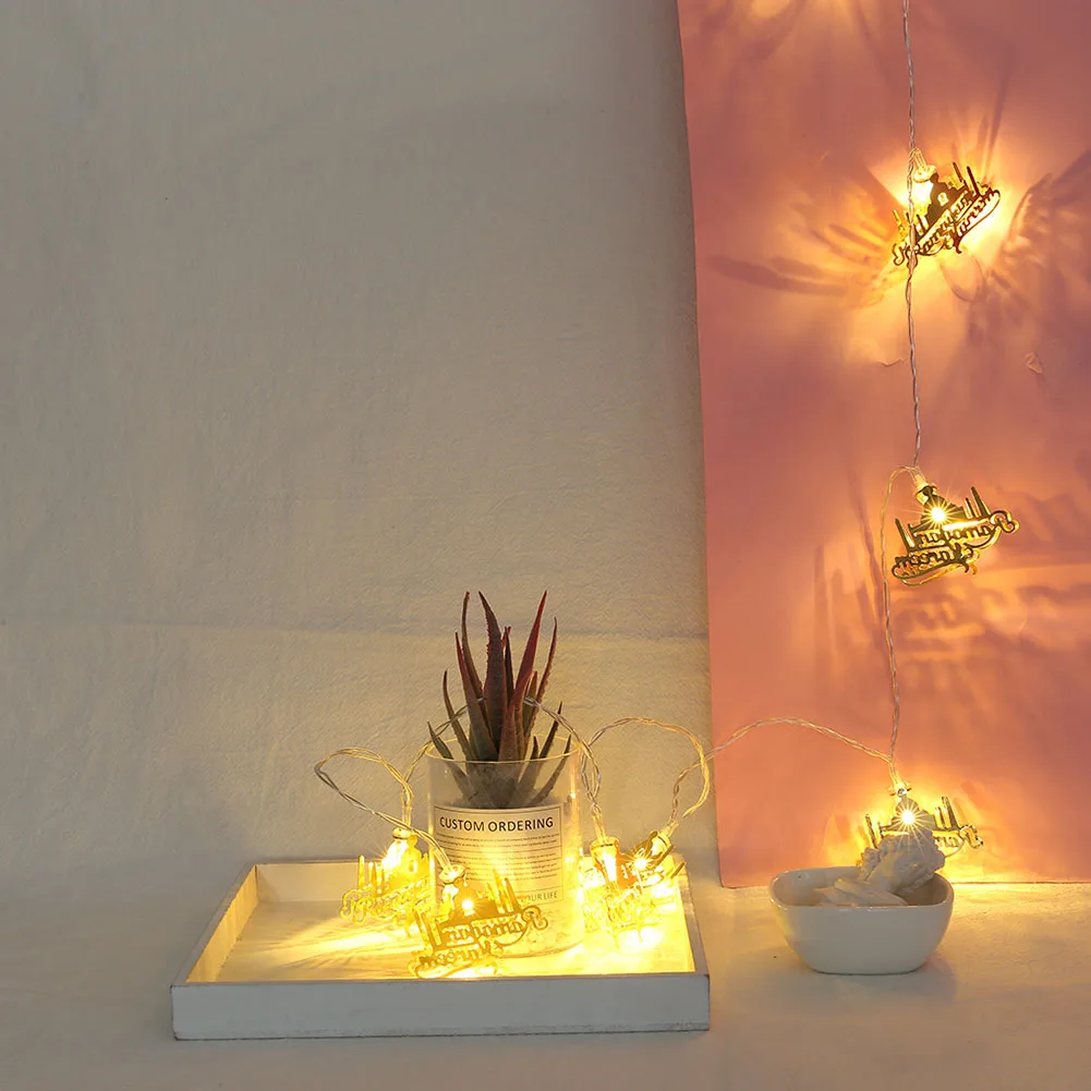

Led Twinkle String Lights Decoration Eid Mubarak Ornaments 1.5m 10 LED Letter Castle Fairy String Lights for Ramadan