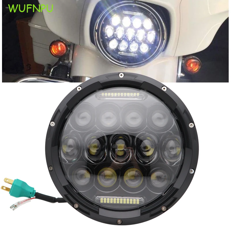 

75 Вт, 7 дюймов, передсветильник свет для мотоцикла, черный дальний и ближний свет, 7-дюймовый круглый светодиодный налобный фонарь, передняя ф...
