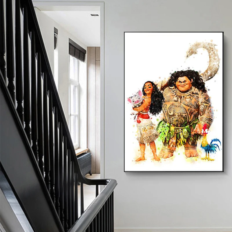 Disney Принцесса Моана Maui Heihei Pua печатная Картина на холсте постер и печать стене