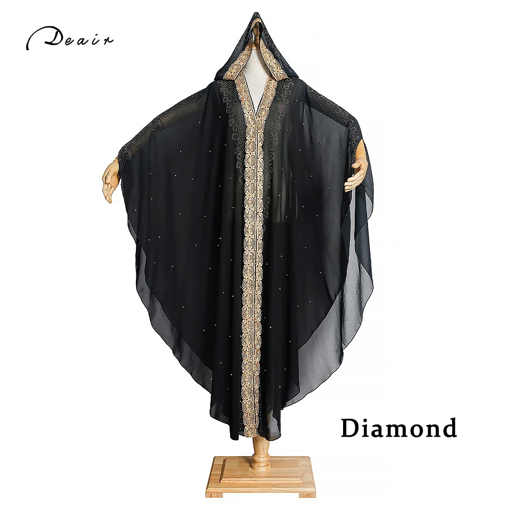 2021 Women Clothing Dubai Open Abayas Turkish Stones Chiffon Hooded Dress Muslim Kaftan Kimono African Loose Boubou Robes