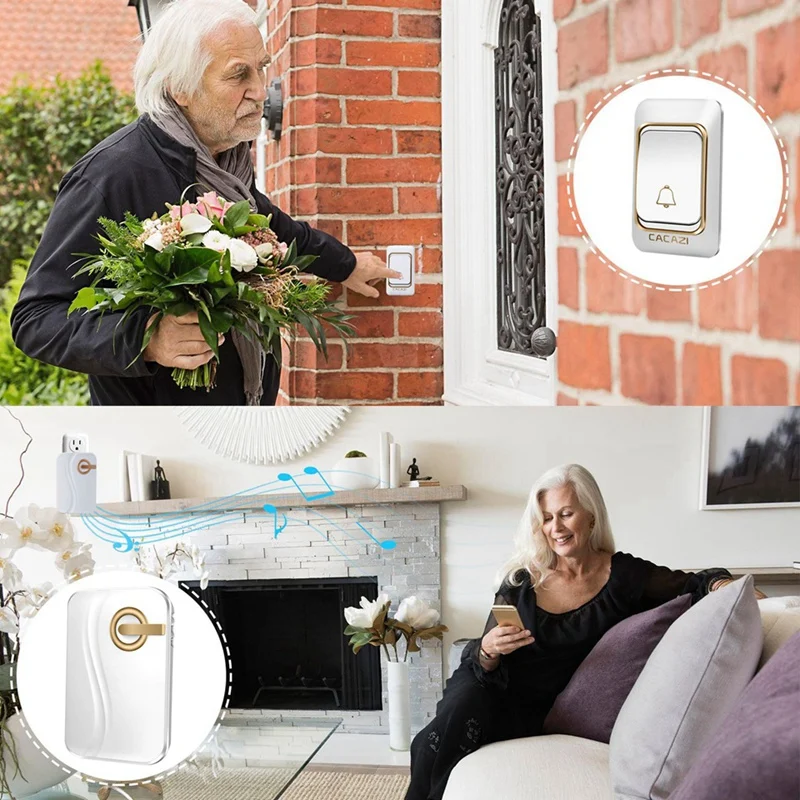 

Cacazi Wireless Doorbell Battery-Operated 200M Remote Waterproof 1 Transmitter 1 Receiver 36 Rings Door Chime Cordless Bell