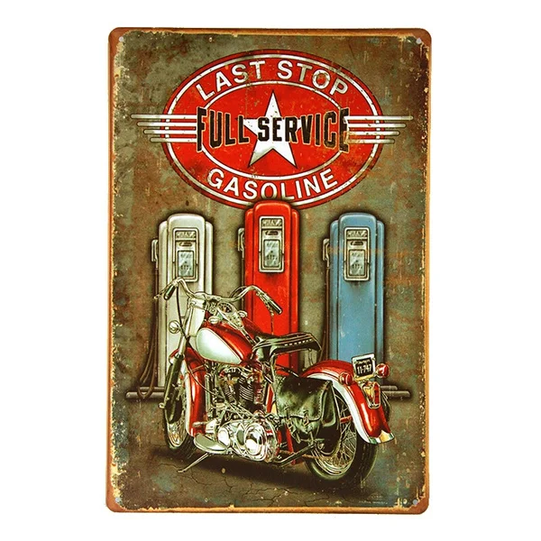 

Last Stop Gasoline Tin Sign Motorcycle Bikers Gas Station Garage Man Cave