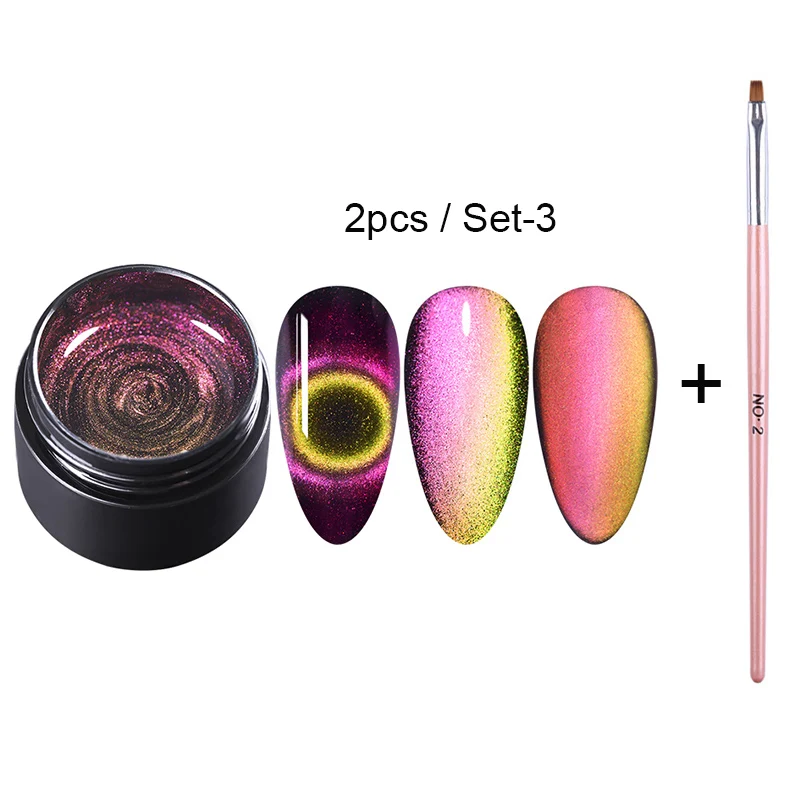 2pcs-Set-3 NICOLE DIARY 9D кошачий глаз УФ-гель замачиваемый Гель-лак для нейл-арта Магнитный лазер Сияющий лак для ногтей 5 мл Полупостоянный Гель-лак - Цвет: 2pcs-Set-3