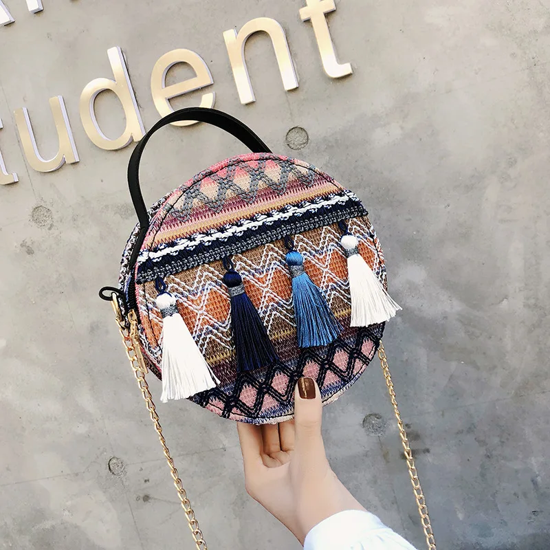 

2021 New Fashion Luxury Ladies Ethnic Style Small Messenger Bag High Quality Small Round Bag Women's Single Shoulder Handbag