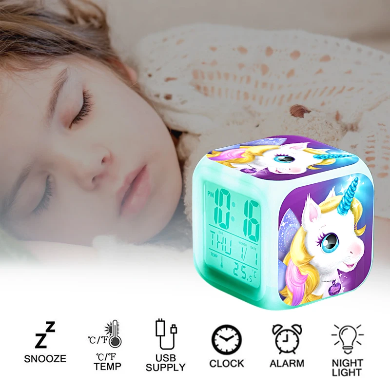 

Kids Unicorn Alarm Clock 7 Colors Changing Night Light Led Digital Clock Children Desk Clock Despertador Kids Gift