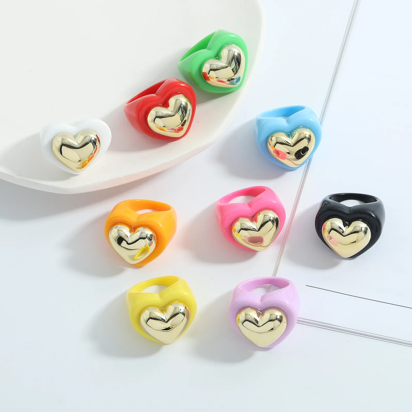 

Korean Charms Heart Super Cute Candy Color Finger Rings for Women Girls Resin Rings Summer Vacation Bohemia Beach Rings Jewelry