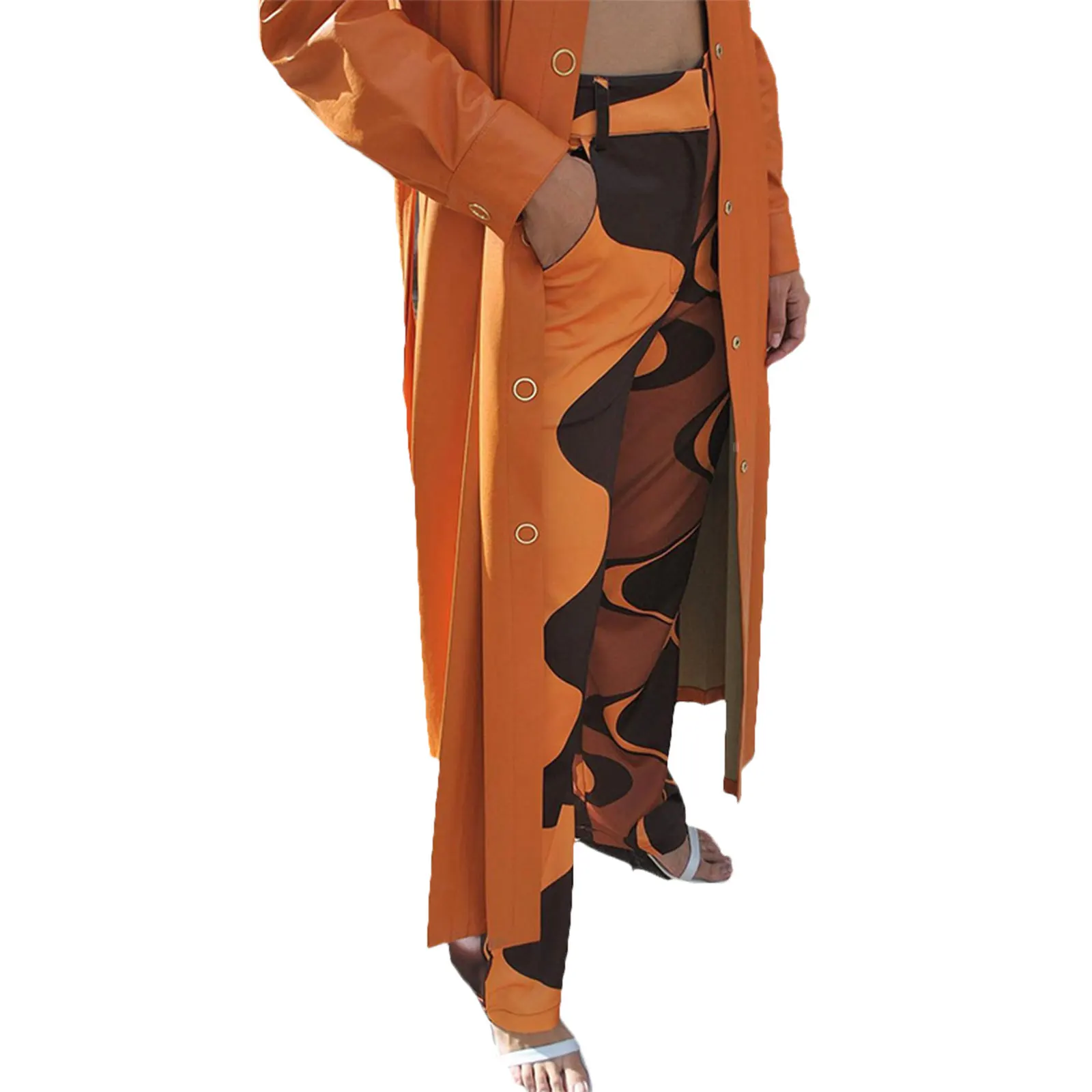 

Ladies Personalized Straight-leg Long Pants Summer Autumn Girls Creative Wave Printing High Waist Slim Long Trousers