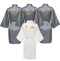 satin silk bride robe wedding party bridesmaid bride dressing gown bridal robe bathrobe slippers gold print grey