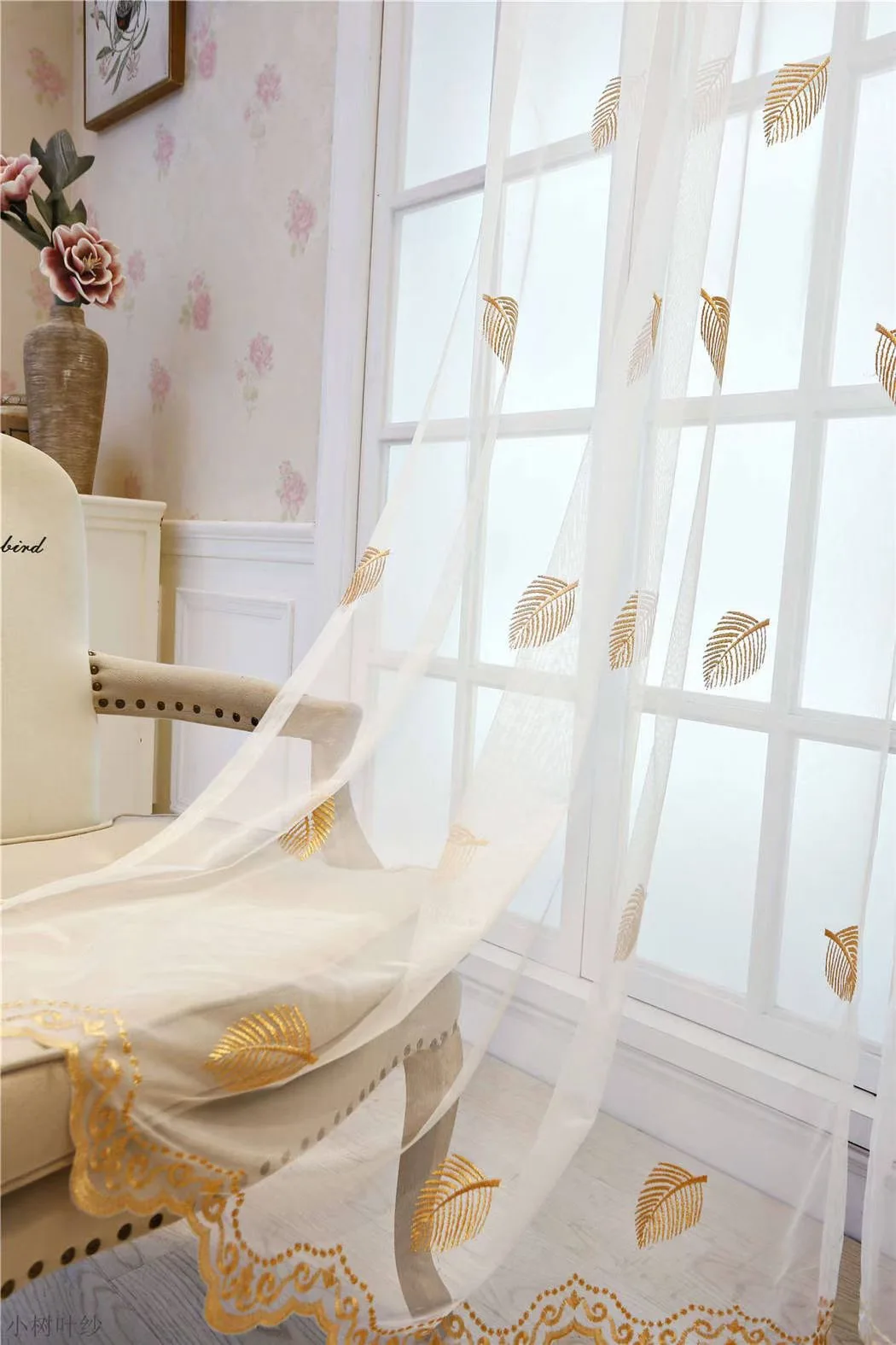 

Korean Tulle New Balcony Partition Leaf Curtain White Exquisite Embroidery Simple Curtains for Living Dining Room Bedroom Study