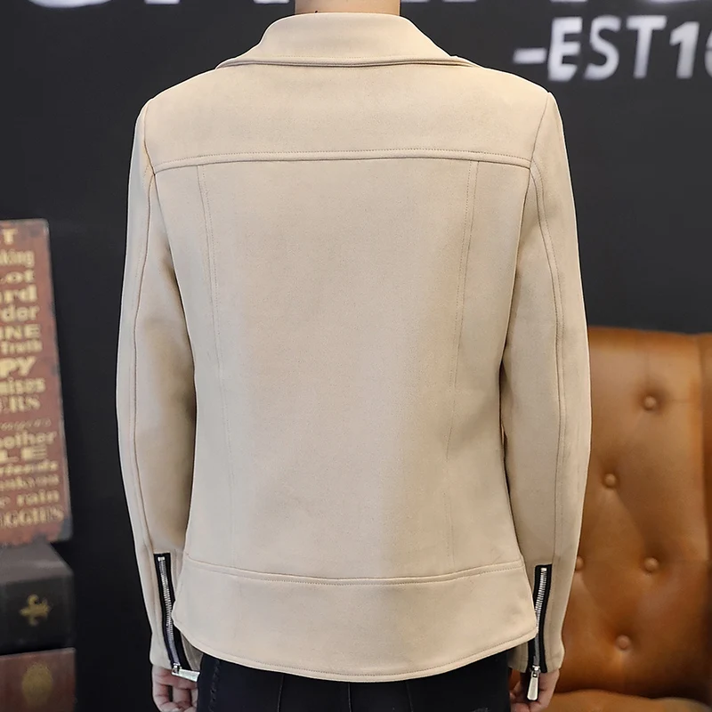 

2020 Men's New Style for Autumn and Winter Suede Lapel Jacket Youth Diagonal Zipper Fashion Warm Deerskin Slim Handsome Jacket