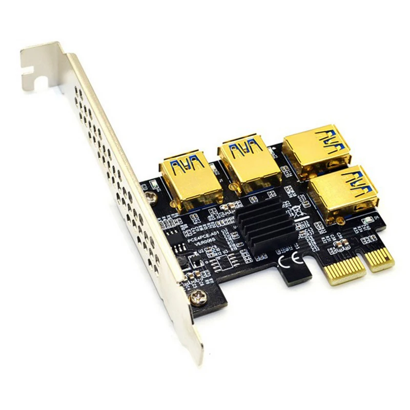 

PCI-E to PCIe Adapter PCI-Express 1x to 16x Mining Riser Card 1 to 4 USB 3.0