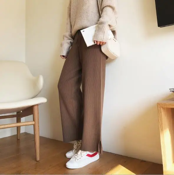 Харадзюку брюки 2019 RopaSpring Трикотажные Широкие женские с высокой талией шикарные