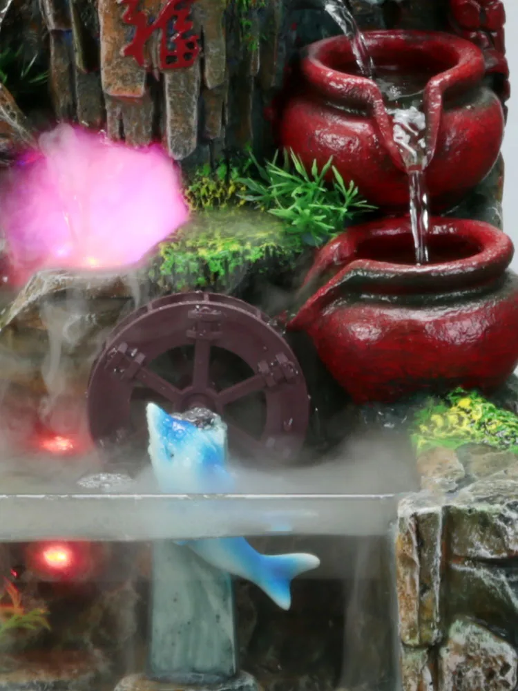 

Caiyuan Guangjin Feng Shui Wheel Rockery with Glass Fish Tank Water Purifier Fountain Humidifier Living Room Balcony Decoration
