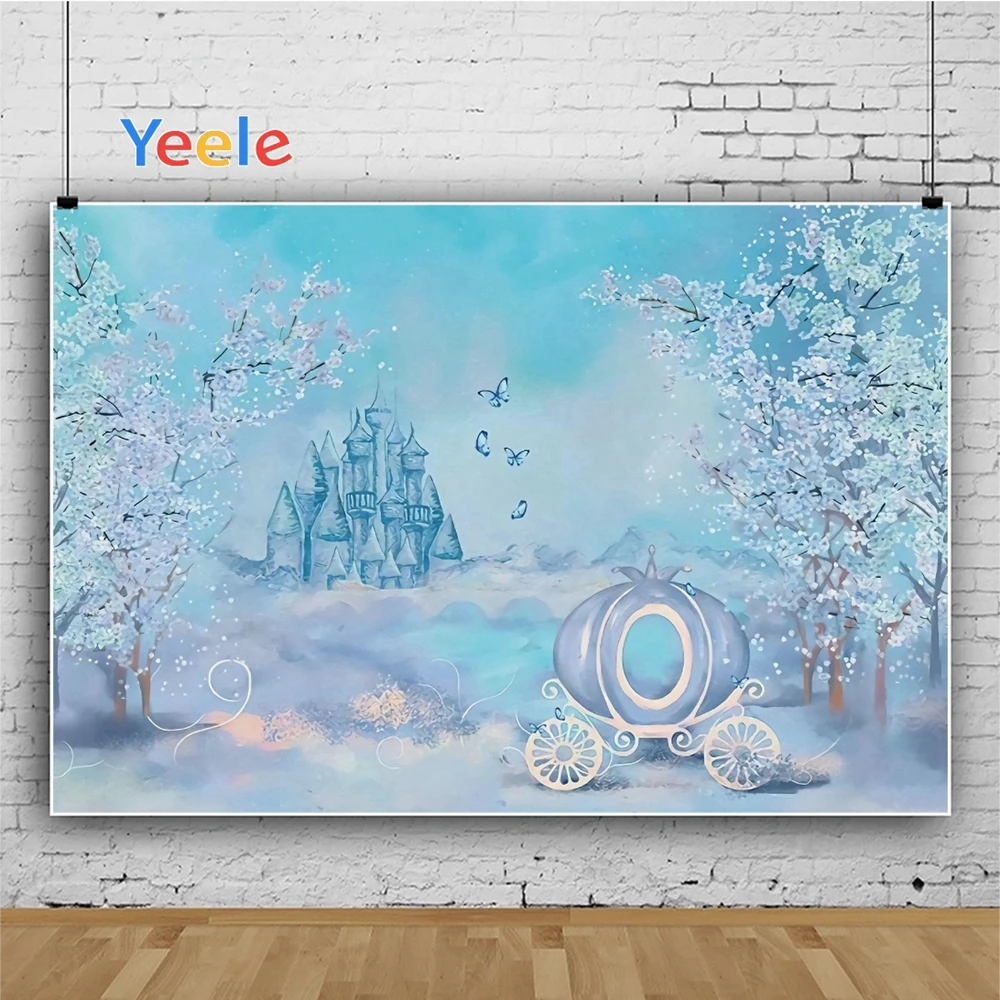 

Фон Yeele для декора дня рождения, кареты, замка, бабочки, фотосессия фотография