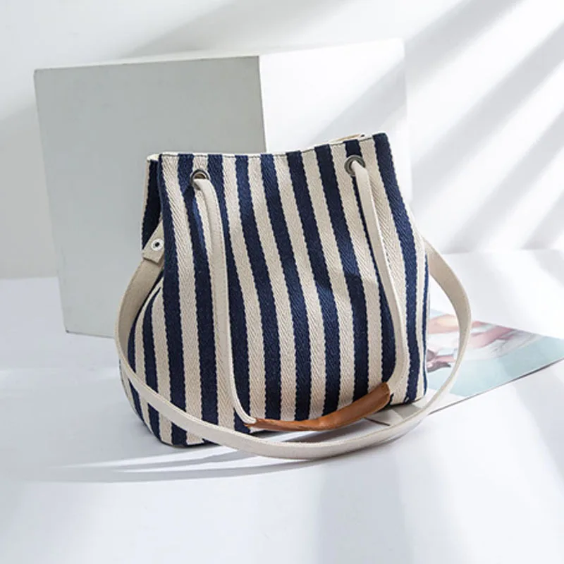 

Women Striped canvas shoulder bag simple lady Small Messenger handbag