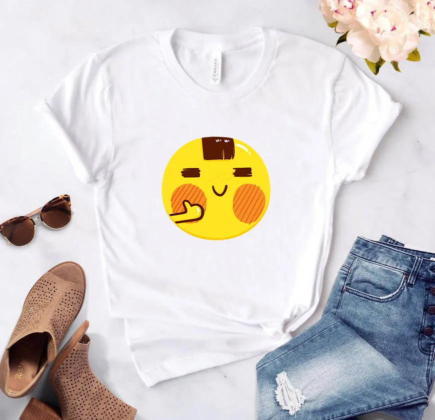 

Cute T-shirts Women's Smiling Face Clothing Tops T-shirt for 2021 Summer Short Sleeve Woman With Sleeves Women-clothing Crop Top