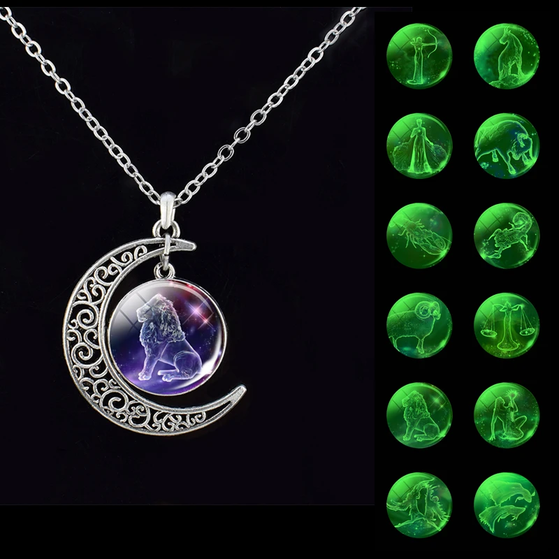 Светящиеся 12 созвездий полумесяц ожерелье знаки зодиака женский подарок на день