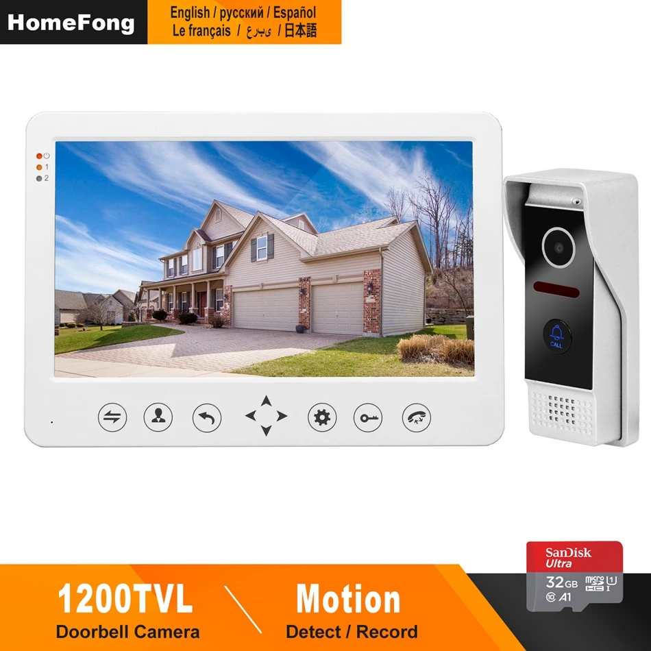 HomeFong видеодомофон дверной звонок 1200TVL IR для HD монитора камеры с поддержкой карт памяти 16G разблокировка CCTV videocitofono 10 pollici