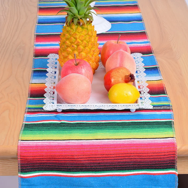 14x84 Inch Mexican Serape Table Runner Cloth Cover For Mexican Tablecloth Party Wedding Decoration Fringe Cotton Table Runner