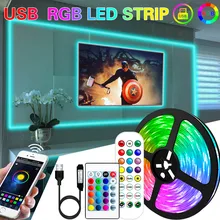 Bande lumineuse LED RGB, USB, Bluetooth, 1M – 30M, Flexible, idéale pour la soirée, TikTok, 5050/2835