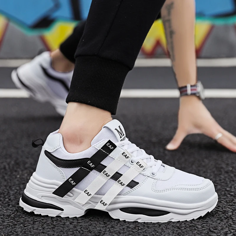 Мужские кроссовки на платформе белые дышащие в стиле ретро Новинка осени-зимы 2019