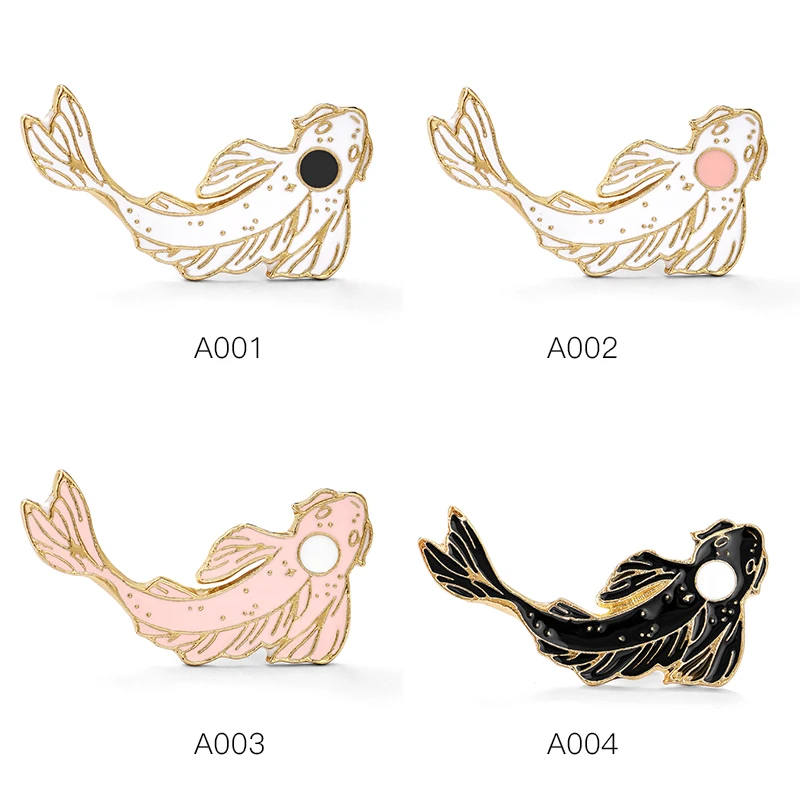 H: HYDE мультфильм брошь с рыбой черный белый розовый Золотая рыбка карп кои эмаль