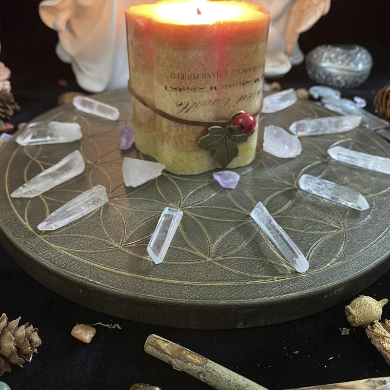 

23.5cm Oak Wood Carved Astrolabe DIY Carving Board Flower of Life Energy Disk