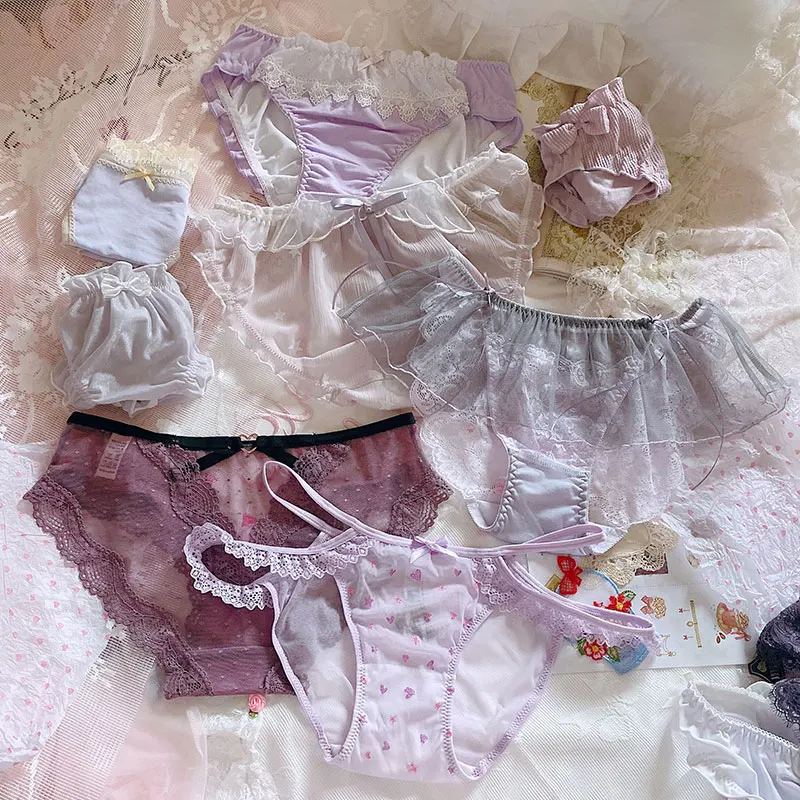 

Japanese-Style Soft Girl Lolita Lolita Cute Sweet Sexy Lace Transparent Purple Underwear Pure Cotton