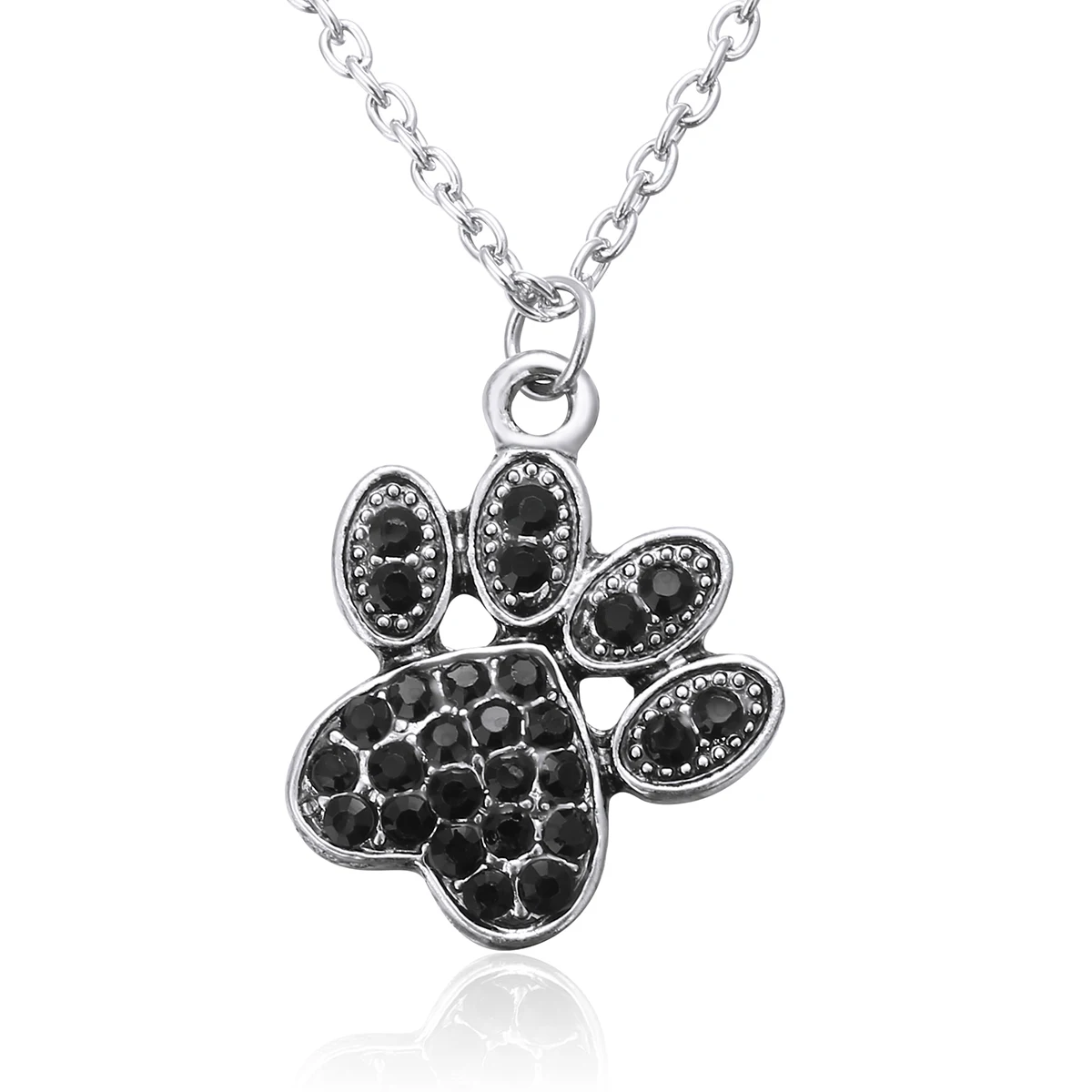 Shellhard Crystal Rhinestone Pendant Chain Necklace Silver Color Dog Puppy Paw Footprint Necklaces Love Animal Pet Jewelry | Украшения и