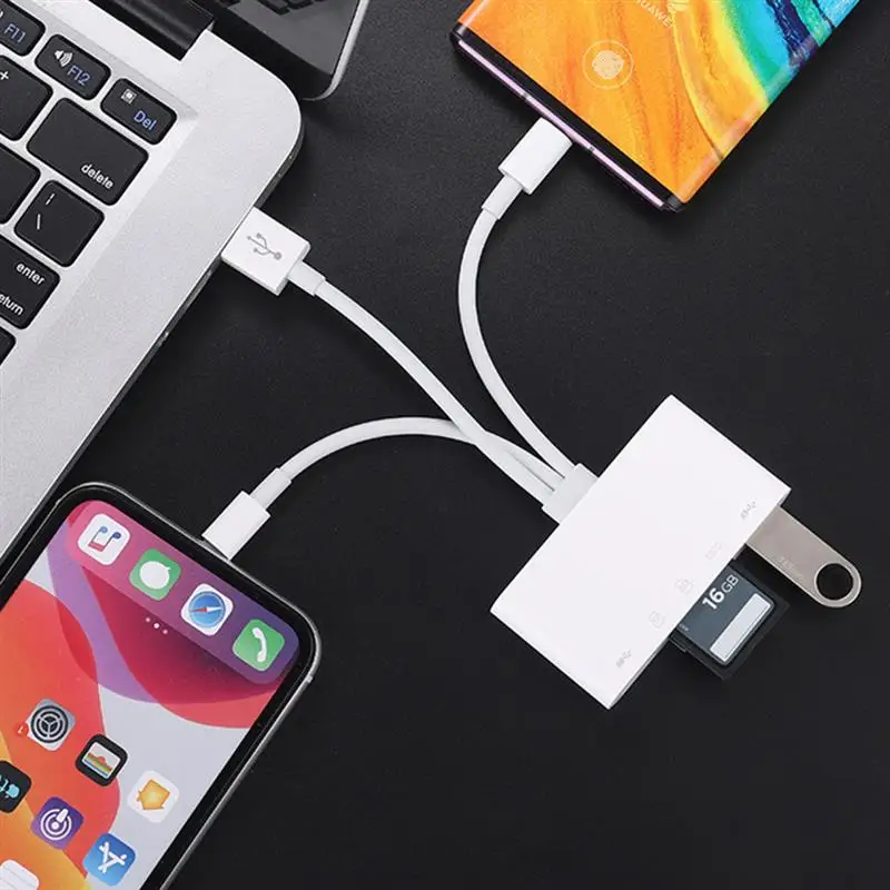

5 in 1 Hub USB Adapter For iPhone Android Tablet SD/TF Card Reader Support IOS 13 Type-C USB Hub Adapter Connection Kits Hub