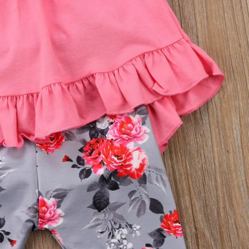 Хлопковая футболка штаны с цветочным принтом и шарф для новорожденных девочек 3