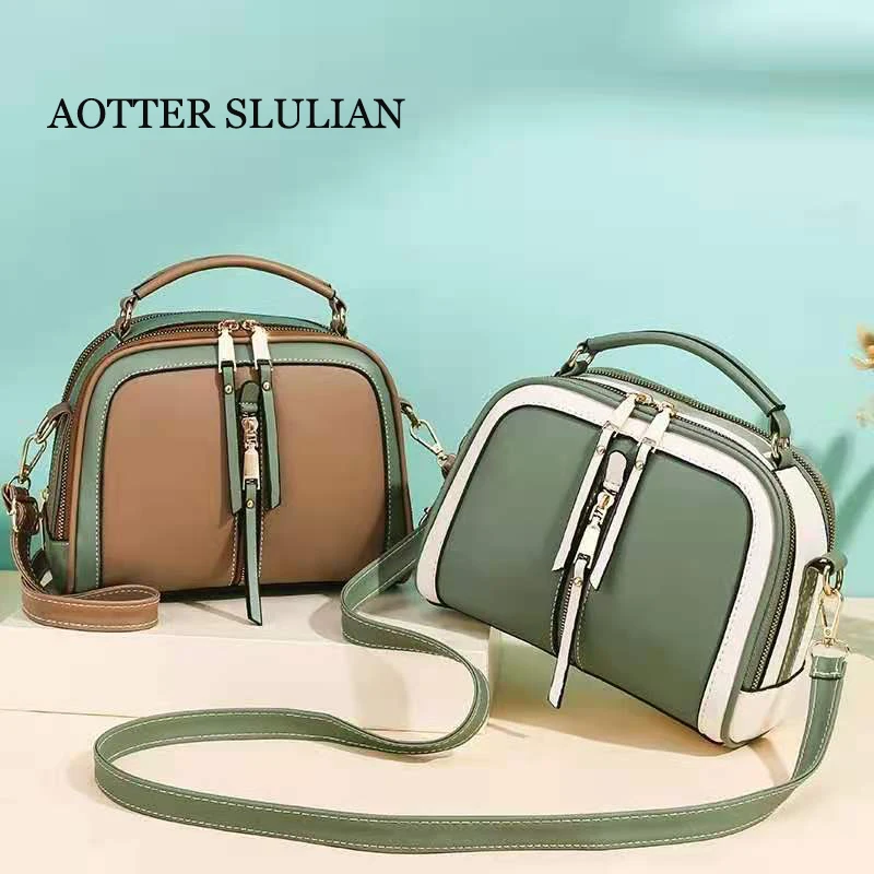 

Contrast Color PU Leather Square Crossbody Bags Women Travel Handbag Fashion Simple Shoulder Messenger zipper Bag Coin Phone Bag