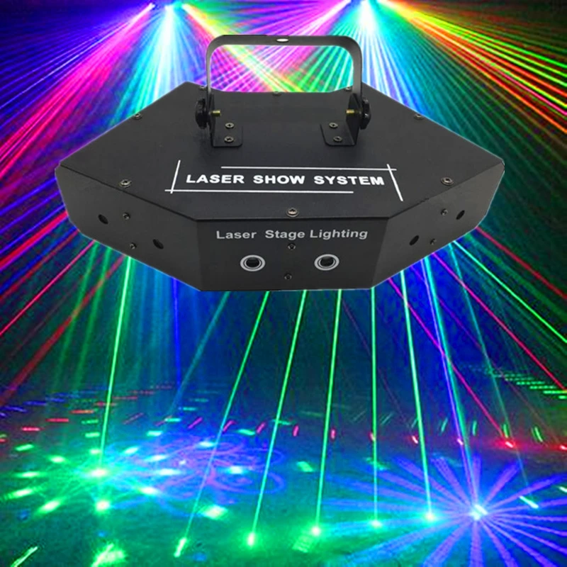 6 Lens RGB Laser Lines Beam Scans With Patterns DMX DJ Dance Bar Home Party Disco Effect Light System Show Laser Stage Lighting