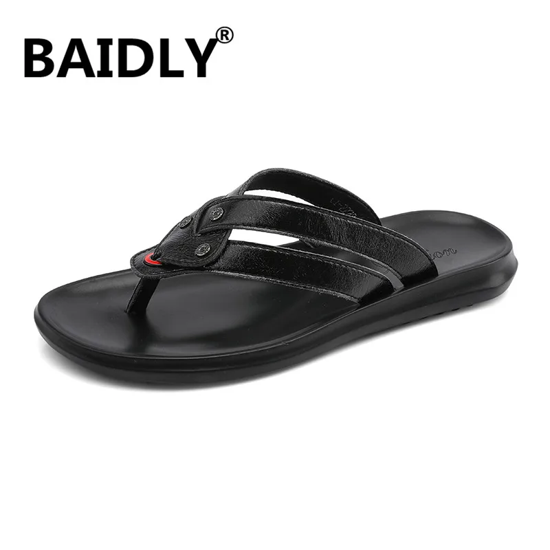 Summer Luxury Brand Men Flip Flops New Men's Slippers High Quality Leather Fashion Beach Sandals Shoes for | Обувь