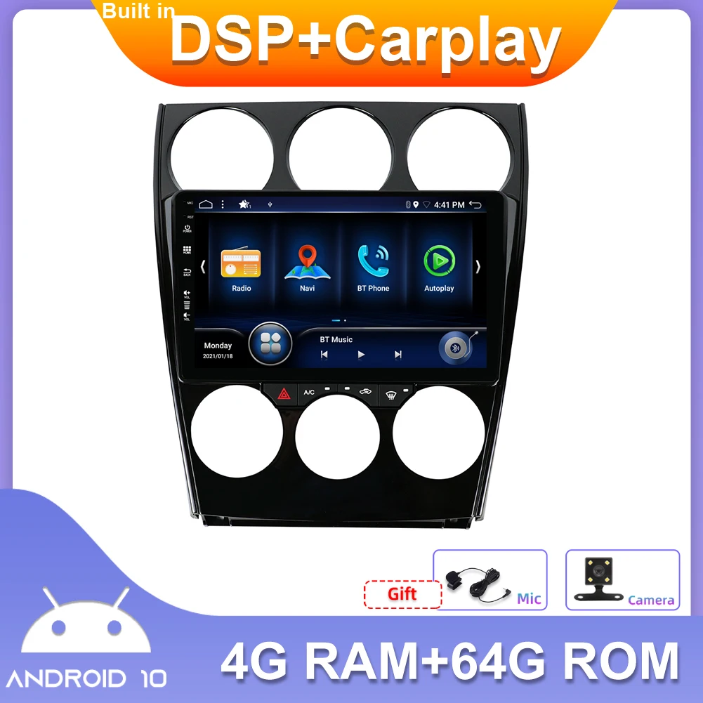 

2 Din 9 "Android 10,0 Автомобильный мультимедийный видеопроигрыватель с GPS-навигацией для Mazda 6 2004-2015 Carplay DSP