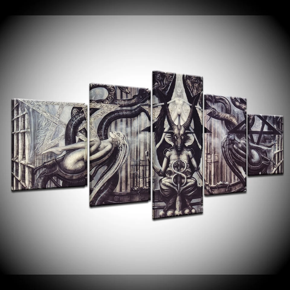 

Canvas Painting Alien Art Promotion Baphomet 5 Pieces Wall Art Painting Modular Wallpapers Poster Print living room Home Decor